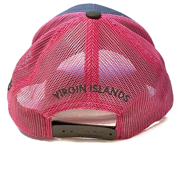 Richardson 112 Virgin Islands Castaway Tour Co Trucker Cap SnapBack Hat Pink Gry - Picture 6 of 16